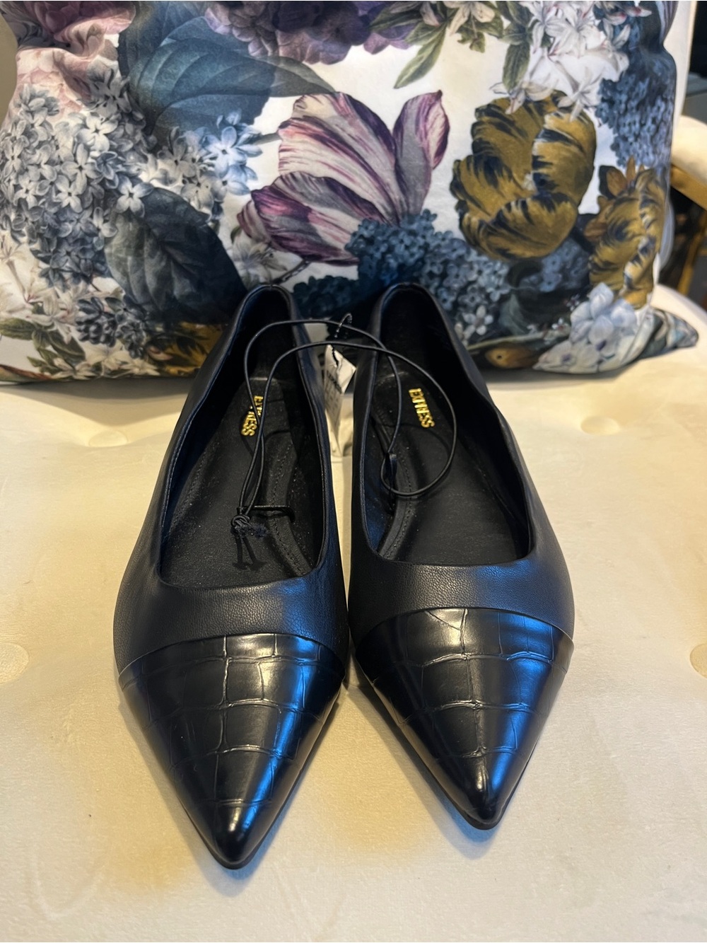 Express Black Pointed Toe Slip-On Flats